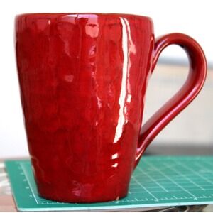 Noemi Ceramiche Handcrafted Italy Red Hammered Texture Ceramic Coffee Mug 4.5in